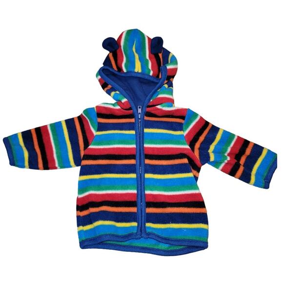 CHILDREN'S PLACE Bear Ears Hooded Striped Fleece Jacket size 6-9 months - Picture 1 of 4